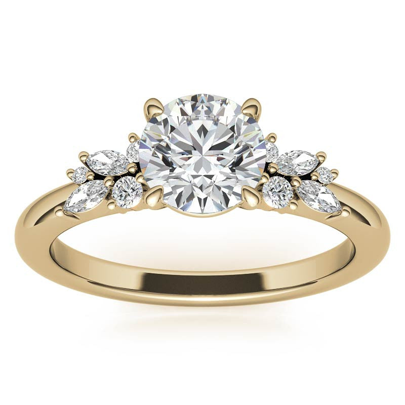 2mm Round and Marquise Petite Cluster Moissanite Engagement Ring