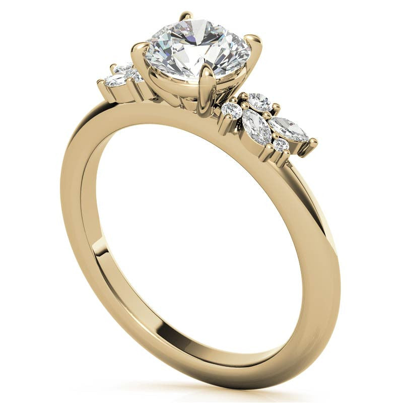 2mm Round and Marquise Petite Cluster Moissanite Engagement Ring