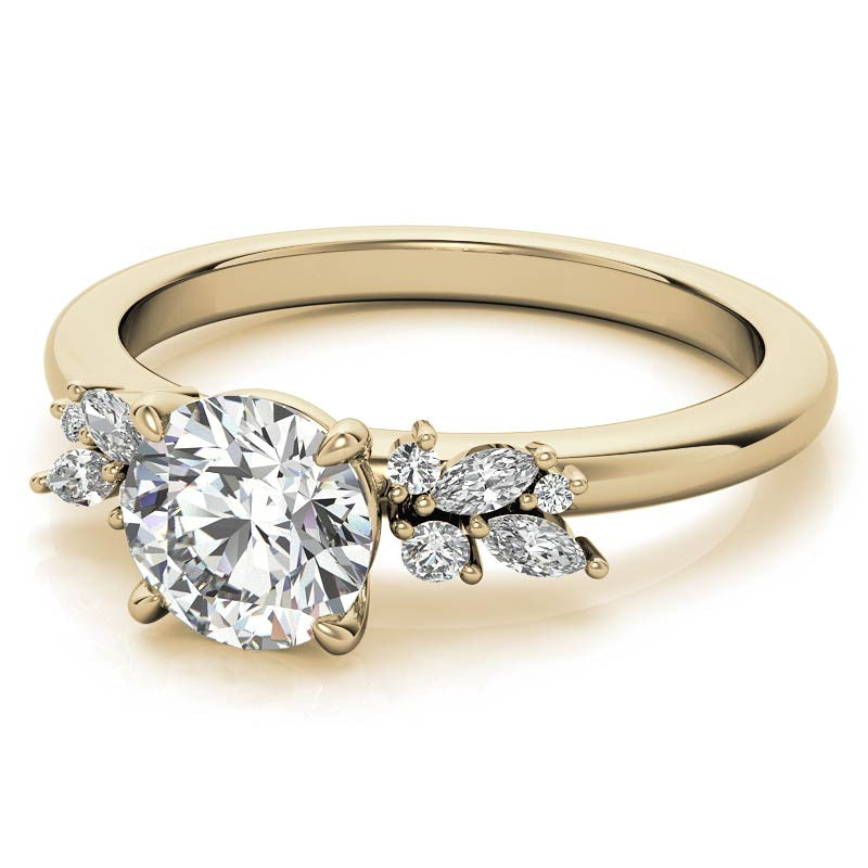 2mm Round and Marquise Petite Cluster Moissanite Engagement Ring