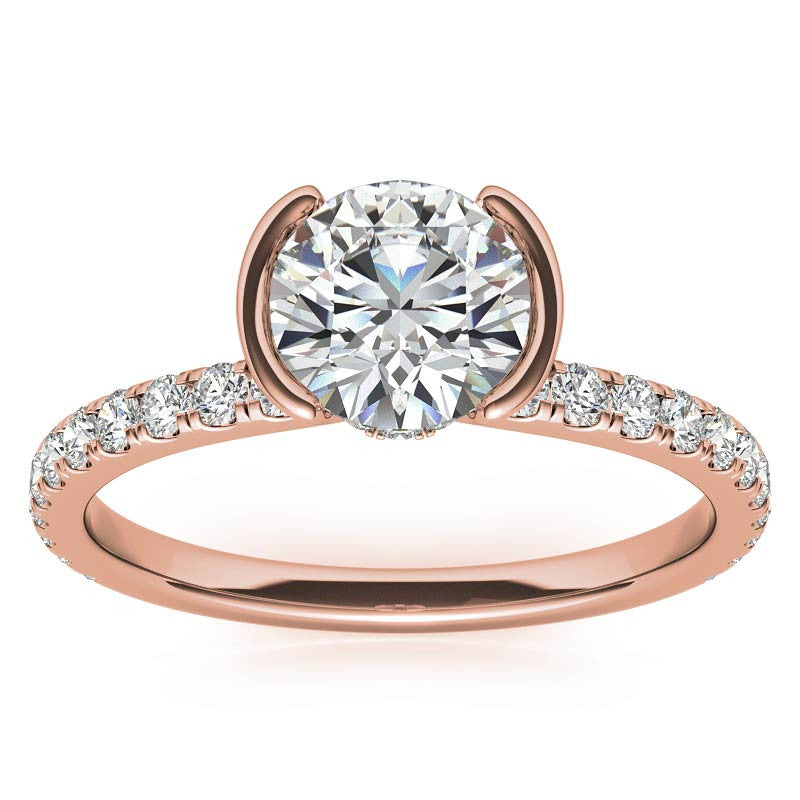 Round Half-Bezel Moissanite Engagement Ring with Diamond Collar