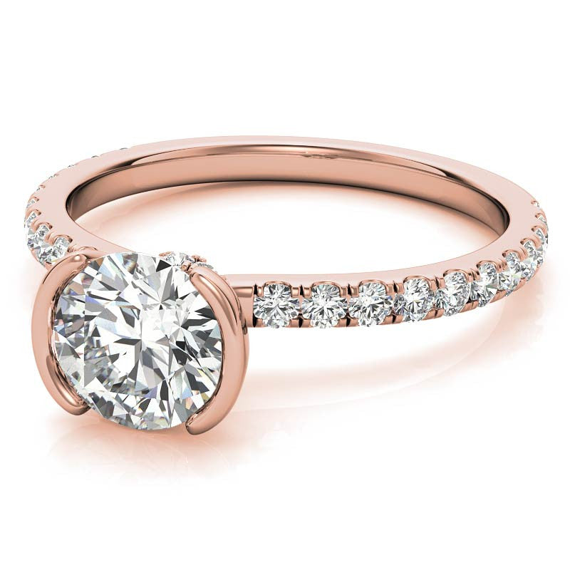 Round Half-Bezel Moissanite Engagement Ring with Diamond Collar