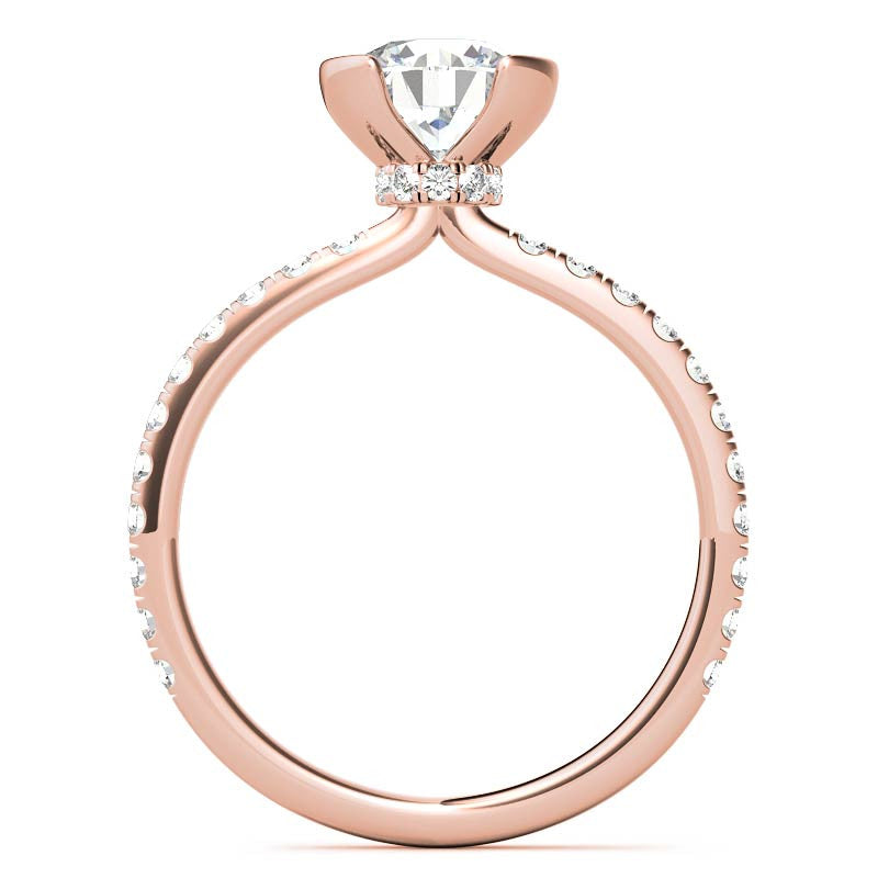 Round Half-Bezel Moissanite Engagement Ring with Diamond Collar