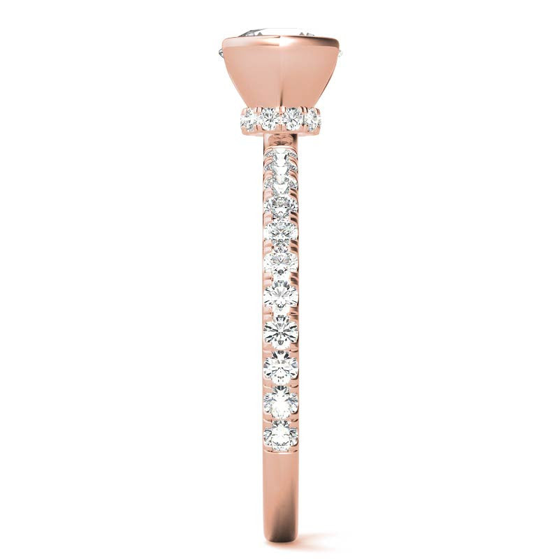 Round Half-Bezel Moissanite Engagement Ring with Diamond Collar