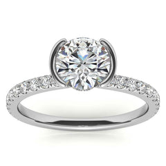 Round Half-Bezel Moissanite Engagement Ring with Diamond Collar