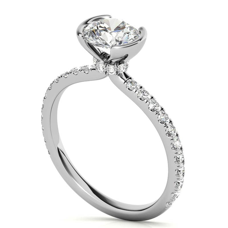 Round Half-Bezel Moissanite Engagement Ring with Diamond Collar