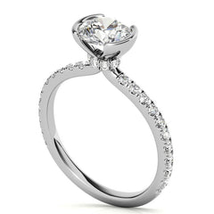 Round Half-Bezel Moissanite Engagement Ring with Diamond Collar