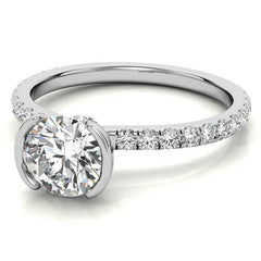 Round Half-Bezel Moissanite Engagement Ring with Diamond Collar