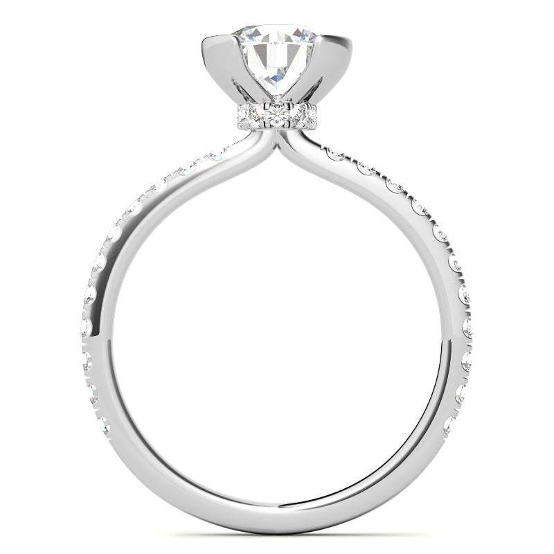 Round Half-Bezel Moissanite Engagement Ring with Diamond Collar