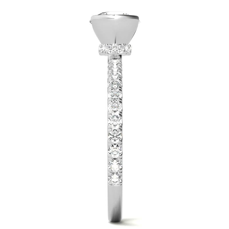 Round Half-Bezel Moissanite Engagement Ring with Diamond Collar