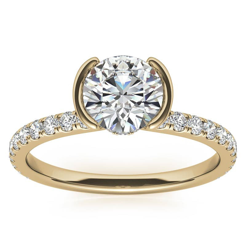 Round Half-Bezel Moissanite Engagement Ring with Diamond Collar