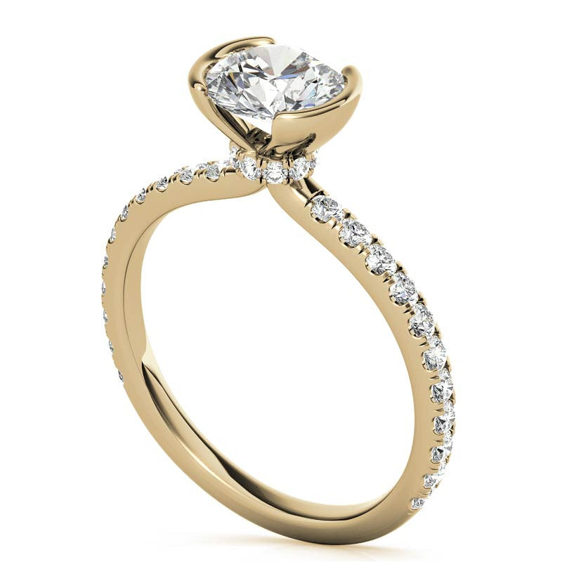 Round Half-Bezel Moissanite Engagement Ring with Diamond Collar