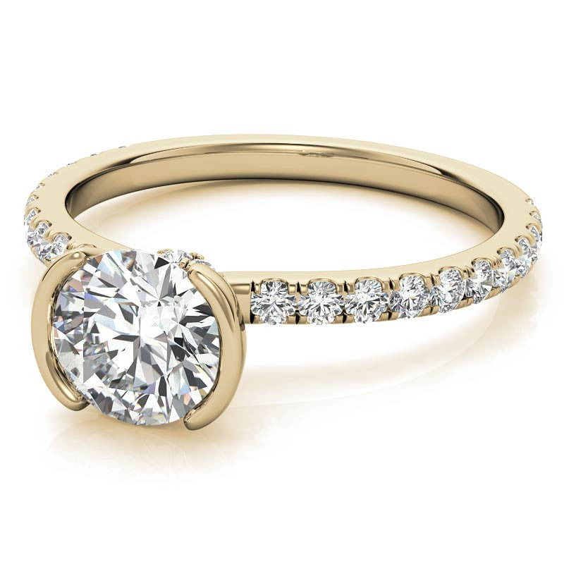 Round Half-Bezel Moissanite Engagement Ring with Diamond Collar