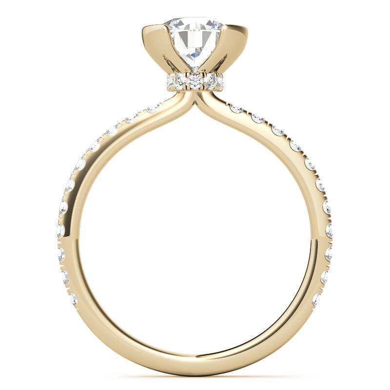 Round Half-Bezel Moissanite Engagement Ring with Diamond Collar