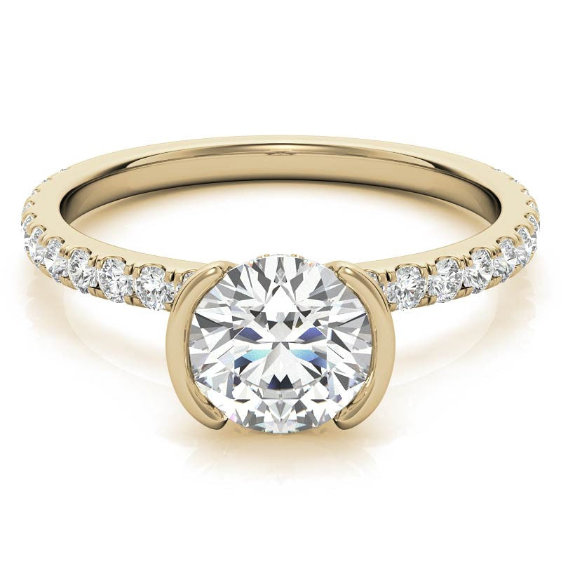 Round Half-Bezel Moissanite Engagement Ring with Diamond Collar