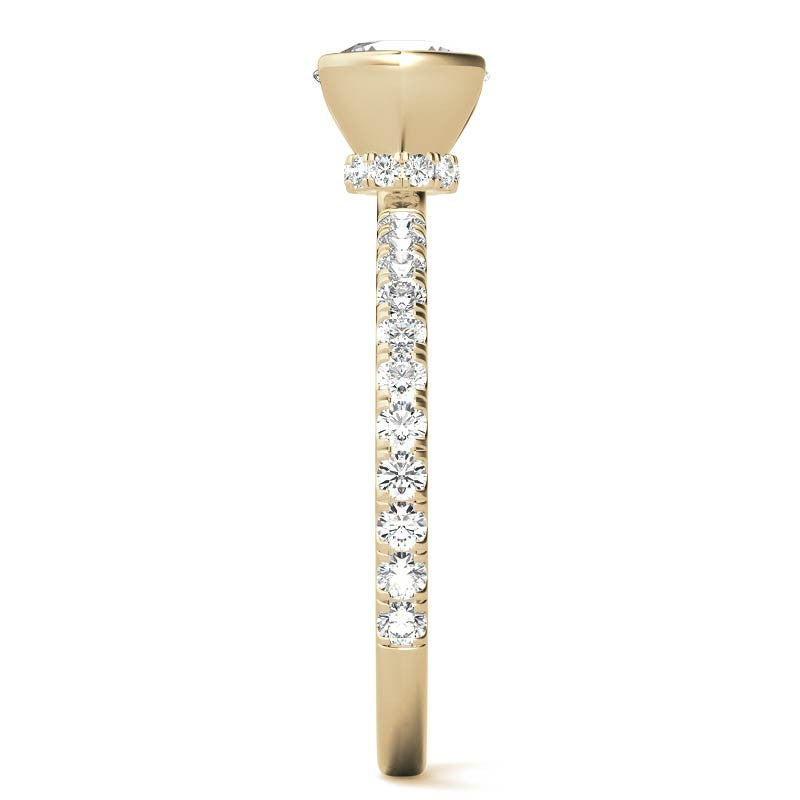 Round Half-Bezel Moissanite Engagement Ring with Diamond Collar