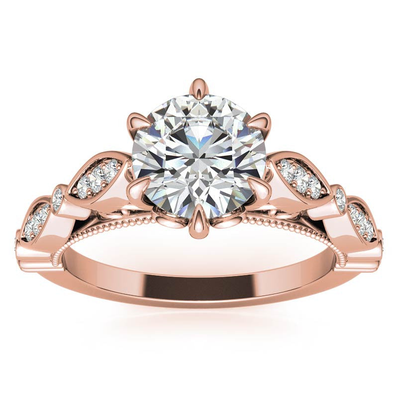 6-Prong Round Brilliant Moissanite Cathedral Engagement Ring with Scalloped Bands