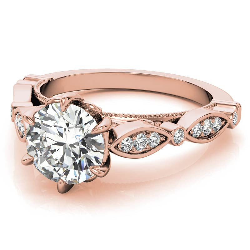 6-Prong Round Brilliant Moissanite Cathedral Engagement Ring with Scalloped Bands