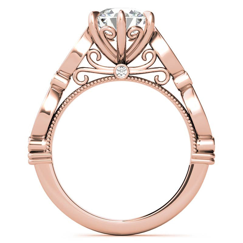 6-Prong Round Brilliant Moissanite Cathedral Engagement Ring with Scalloped Bands