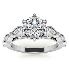 6-Prong Round Brilliant Moissanite Cathedral Engagement Ring with Scalloped Bands