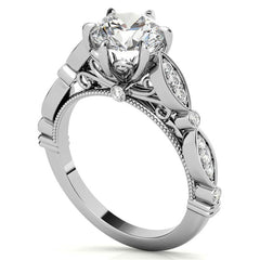 6-Prong Round Brilliant Moissanite Cathedral Engagement Ring with Scalloped Bands