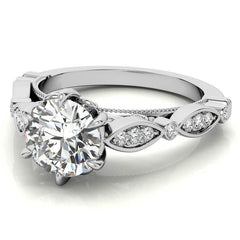 6-Prong Round Brilliant Moissanite Cathedral Engagement Ring with Scalloped Bands