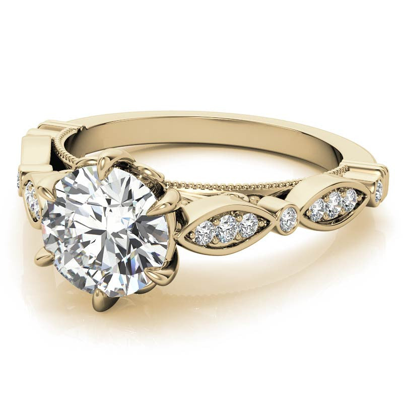 6-Prong Round Brilliant Moissanite Cathedral Engagement Ring with Scalloped Bands