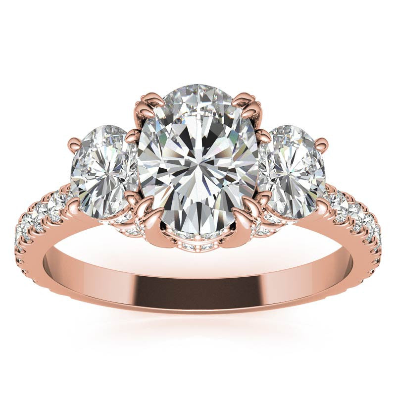 Oval 3-Stone Encircled Moissanite Engagement Ring