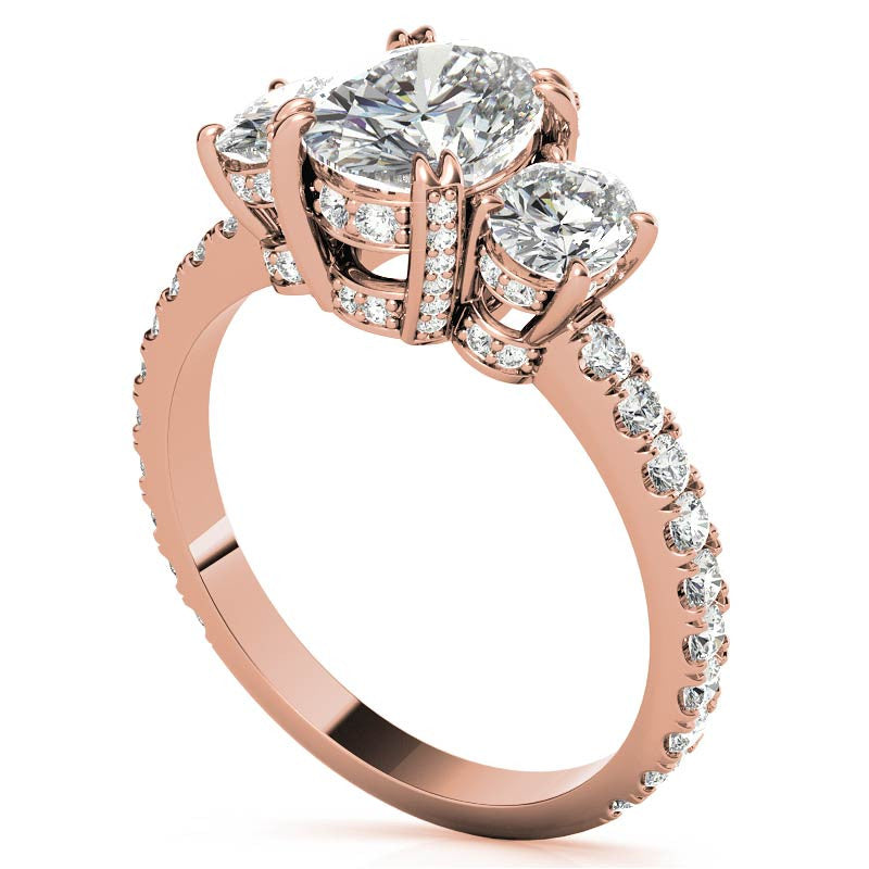 Oval 3-Stone Encircled Moissanite Engagement Ring
