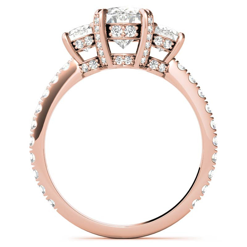 Oval 3-Stone Encircled Moissanite Engagement Ring