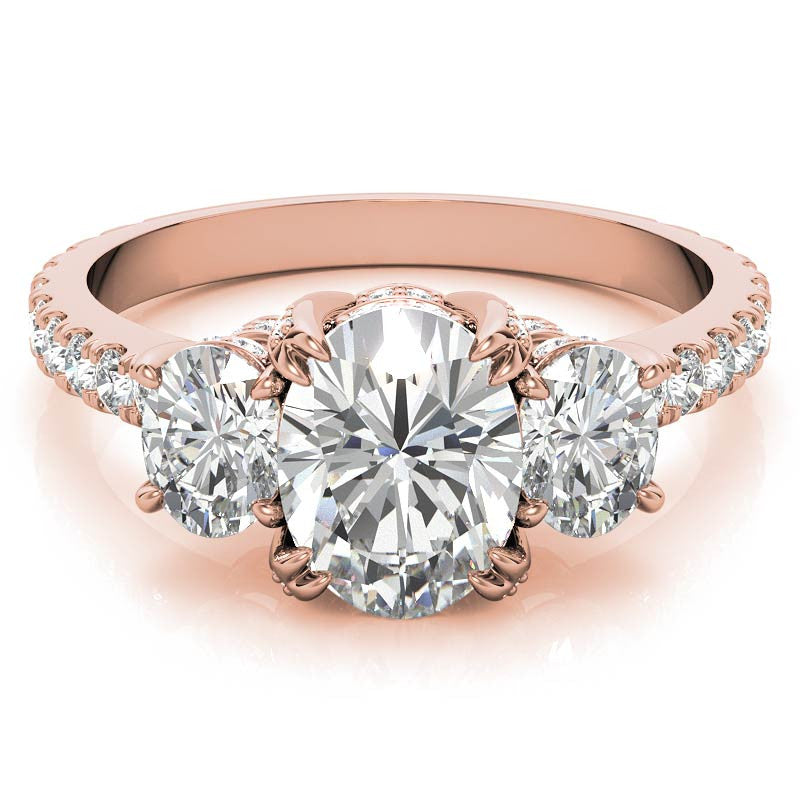 Oval 3-Stone Encircled Moissanite Engagement Ring