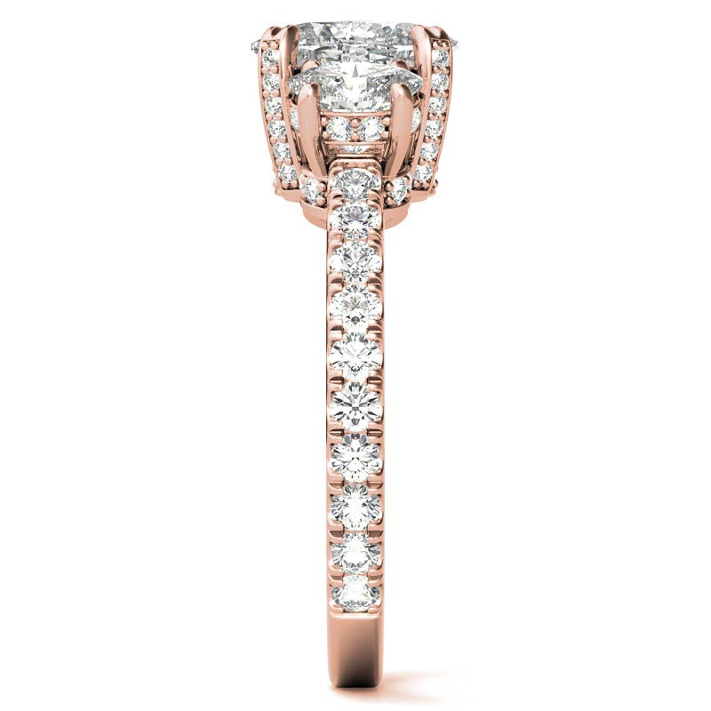 Oval 3-Stone Encircled Moissanite Engagement Ring