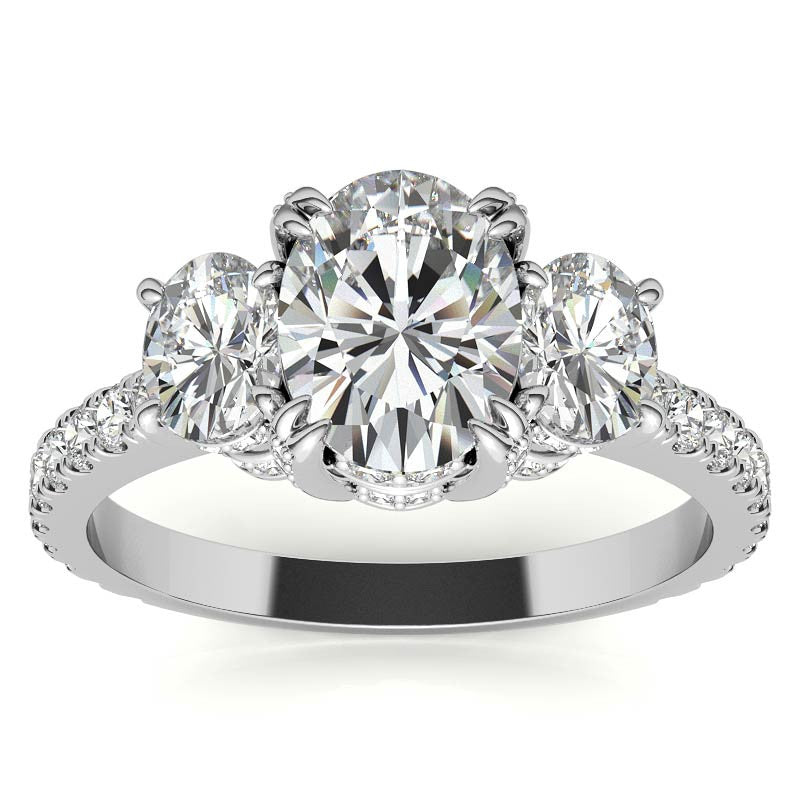 Oval 3-Stone Encircled Moissanite Engagement Ring