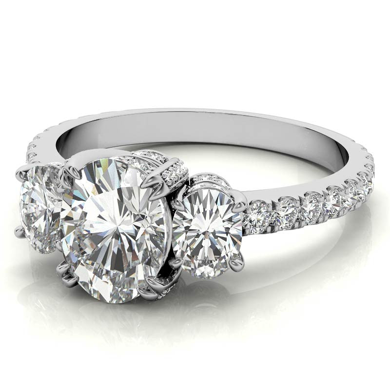 Oval 3-Stone Encircled Moissanite Engagement Ring