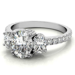 Oval 3-Stone Encircled Moissanite Engagement Ring
