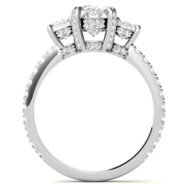 Oval 3-Stone Encircled Moissanite Engagement Ring
