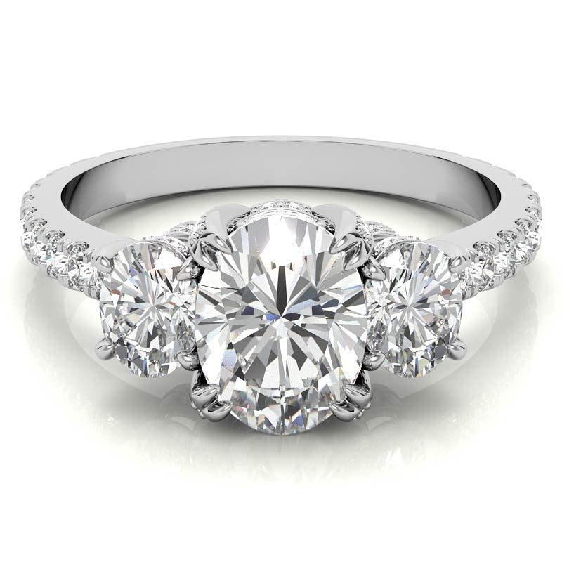 Oval 3-Stone Encircled Moissanite Engagement Ring