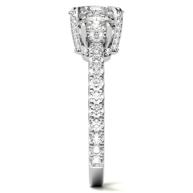 Oval 3-Stone Encircled Moissanite Engagement Ring
