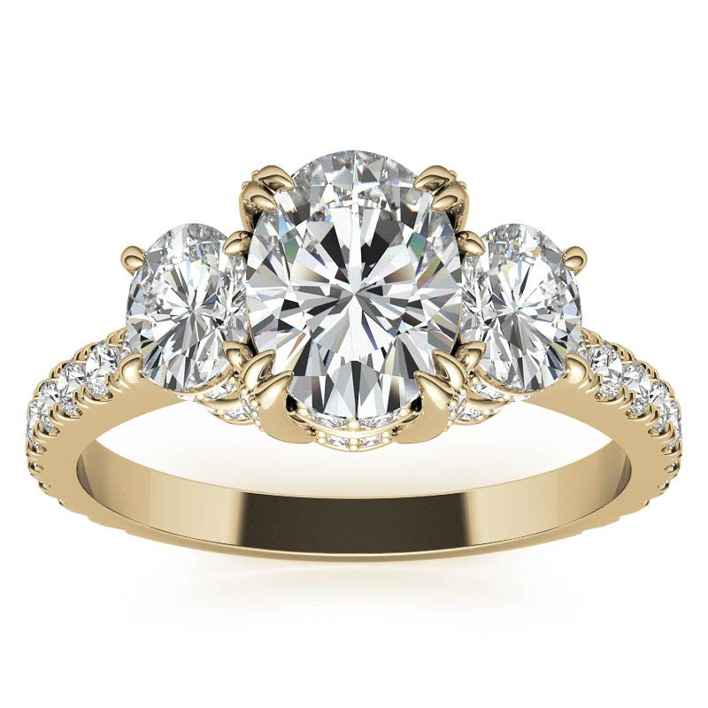 Oval 3-Stone Encircled Moissanite Engagement Ring