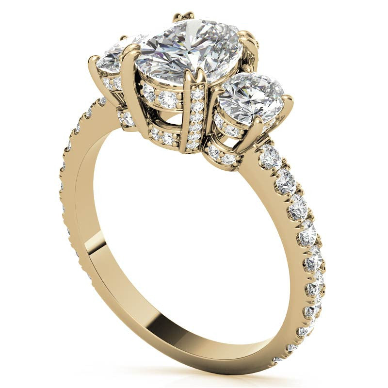 Oval 3-Stone Encircled Moissanite Engagement Ring