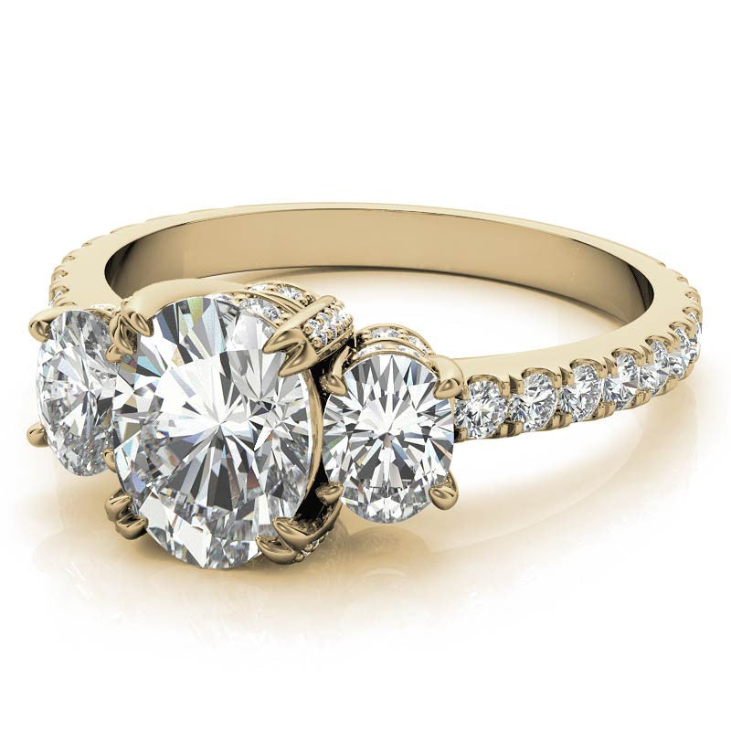 Oval 3-Stone Encircled Moissanite Engagement Ring
