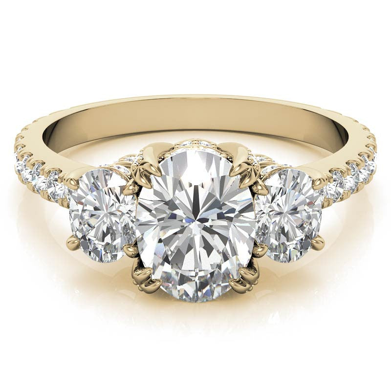 Oval 3-Stone Encircled Moissanite Engagement Ring