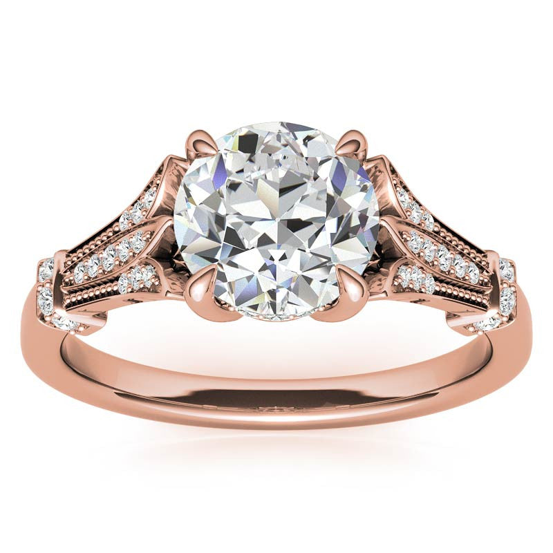 Antique Style Round Brilliant Moissanite Engagement Ring