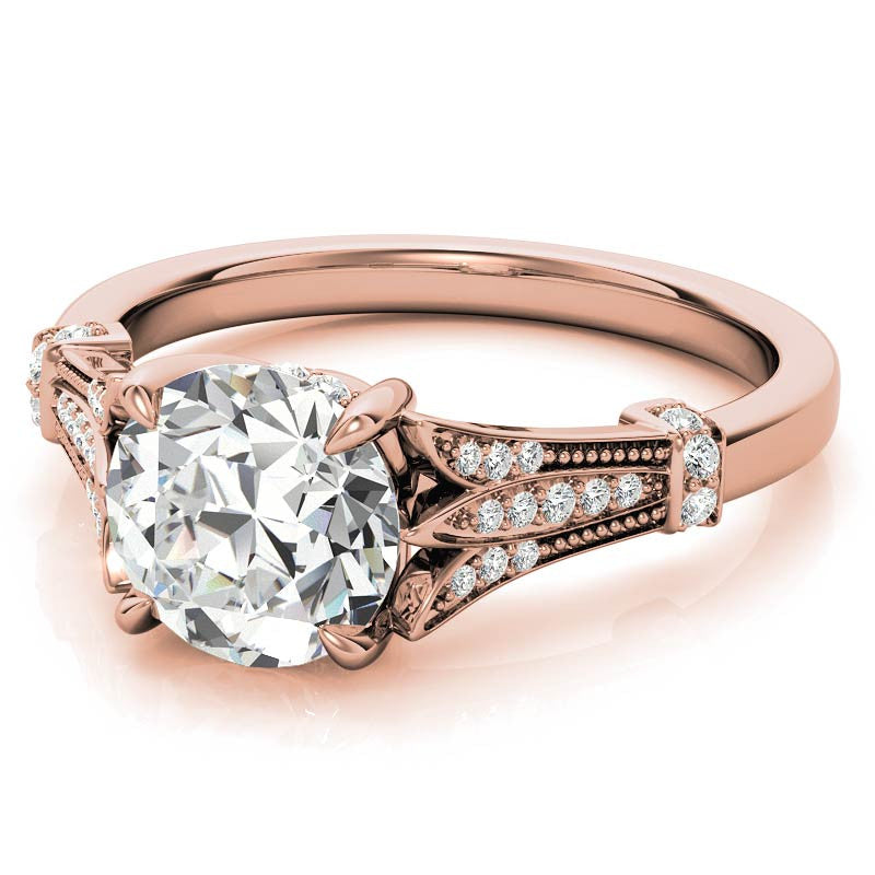 Antique Style Round Brilliant Moissanite Engagement Ring