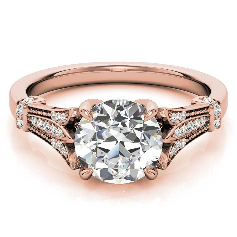 Antique Style Round Brilliant Moissanite Engagement Ring