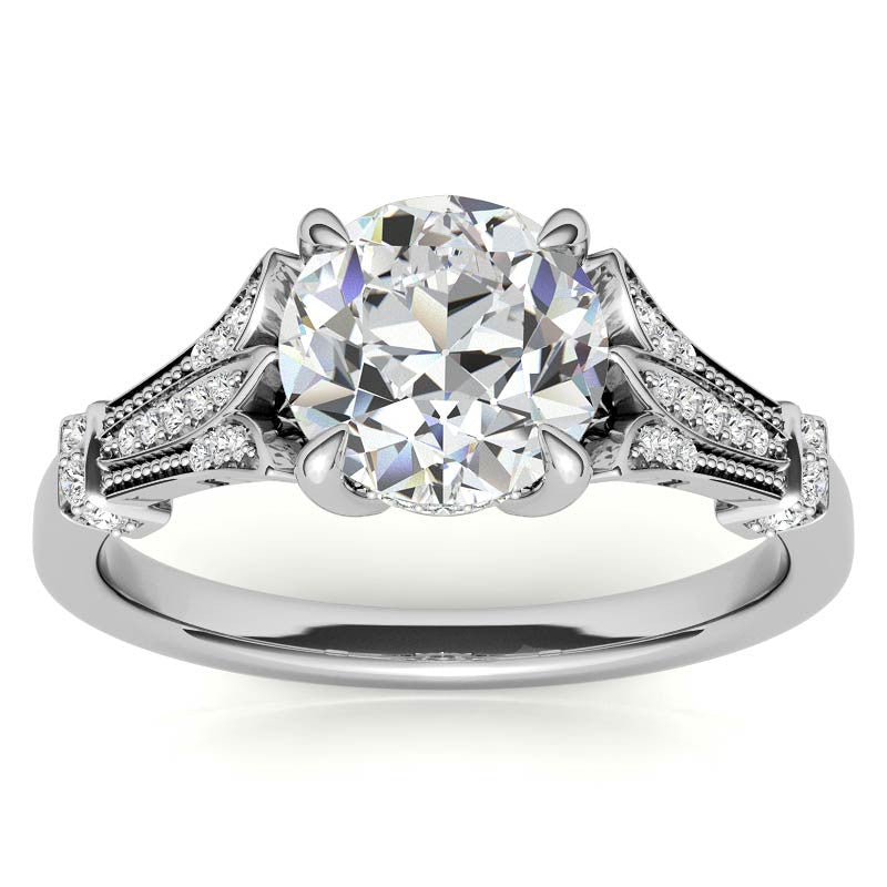 Antique Style Round Brilliant Moissanite Engagement Ring
