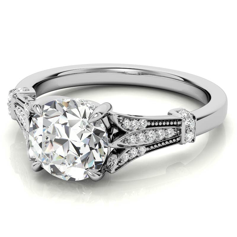 Antique Style Round Brilliant Moissanite Engagement Ring