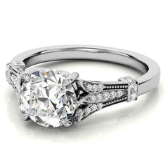 Antique Style Round Brilliant Moissanite Engagement Ring