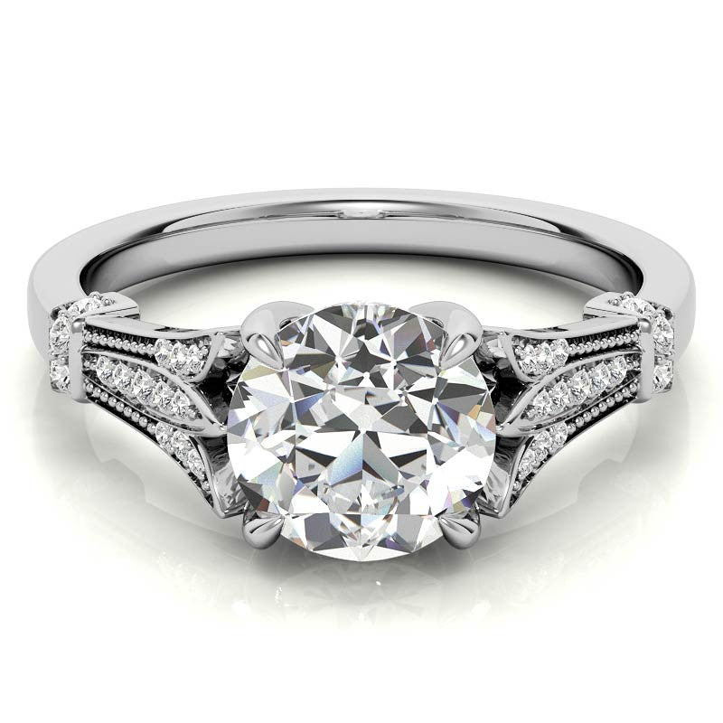Antique Style Round Brilliant Moissanite Engagement Ring