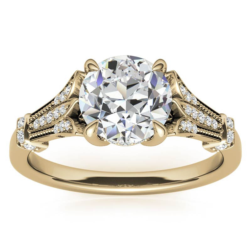 Antique Style Round Brilliant Moissanite Engagement Ring