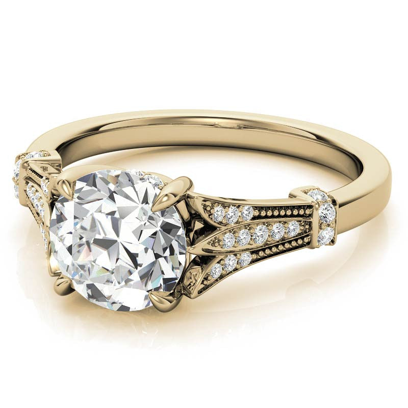 Antique Style Round Brilliant Moissanite Engagement Ring